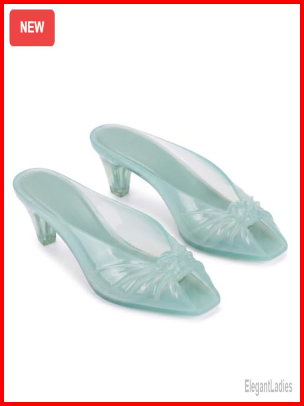 Women's PVC Jelly Peep Toe Slip On Kitten Heel Mule Sandals Casual Party Shoe